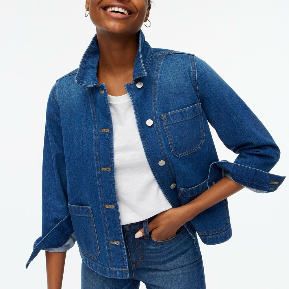 New J Crew Womens Denim Chore Jacket Blue Cotton Stretch Size XXS